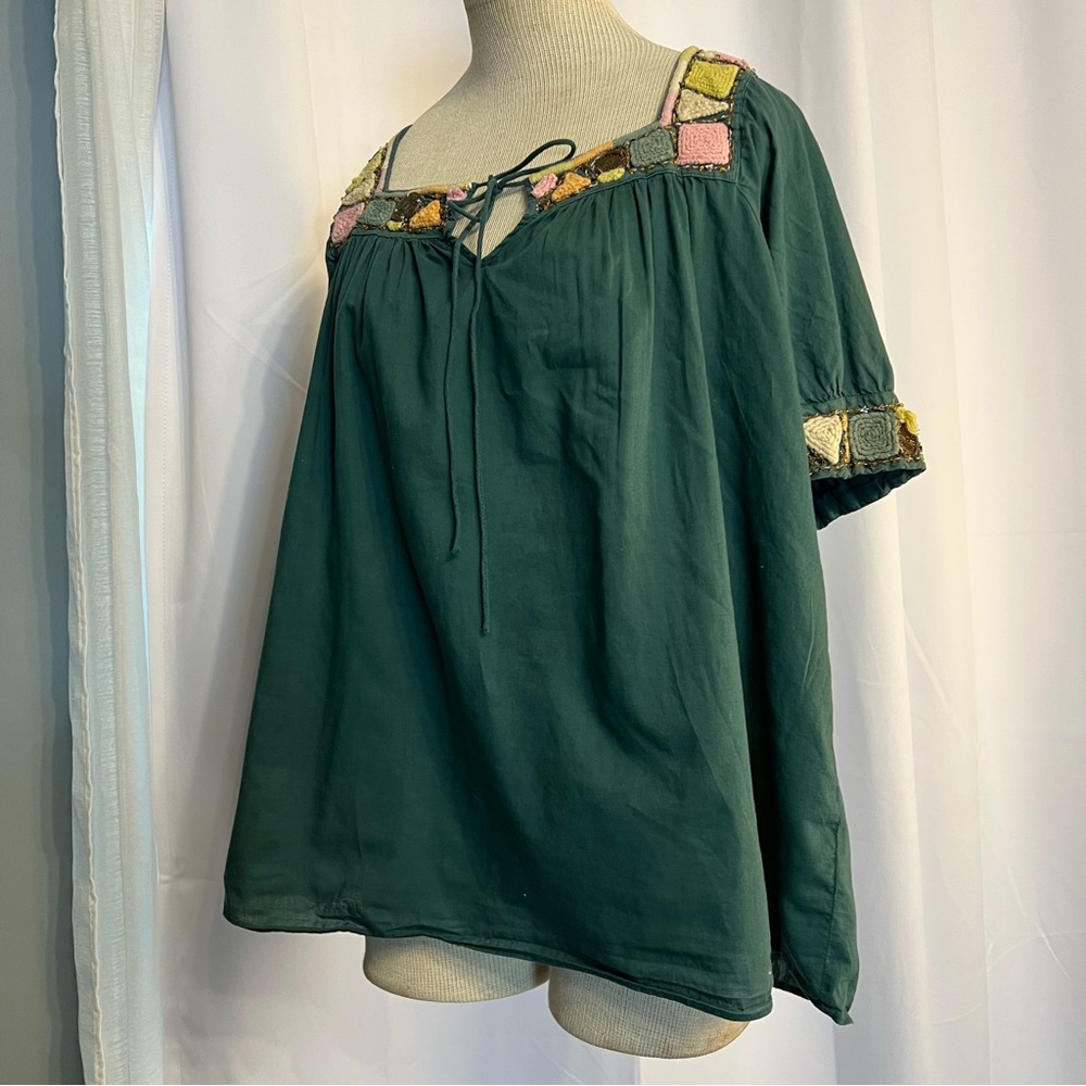 Embroidered Green Women's Top